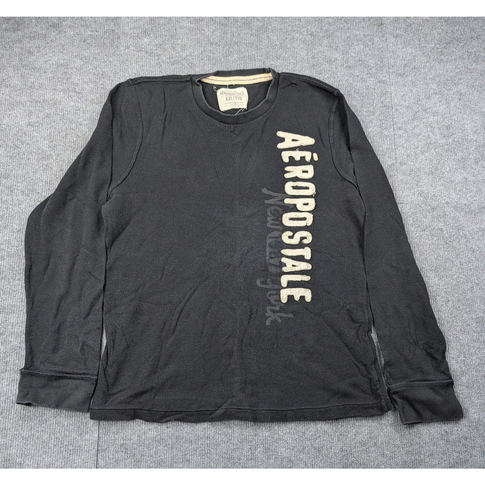 Aeropostale Thermal Shirt Men XXL Vintage Y2K Spellout Layer Black Skater Grung